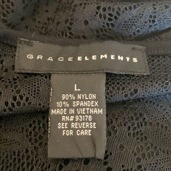 Grace Elements sheer black floral short sleeve blouse Size L - Picture 6 of 6